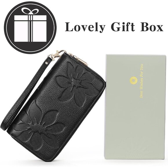 Women Black Leather Wallet Large Capacity Double Zip Ladies Card Phone Holder - Picture 5 of 9